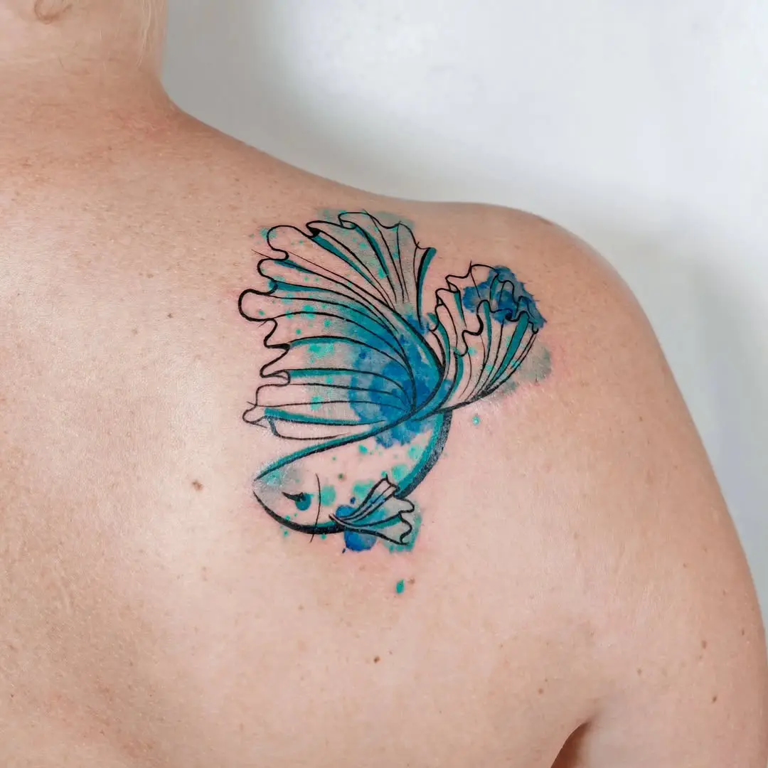 Elegant blue floral watercolor tattoo design