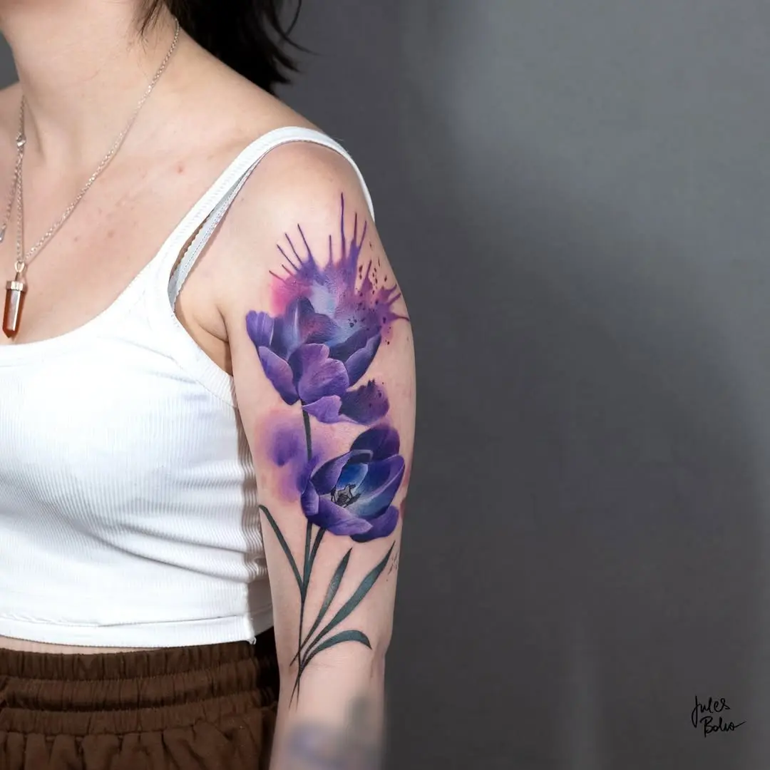 Stunning Purple Flower Watercolor Tattoo on Arm