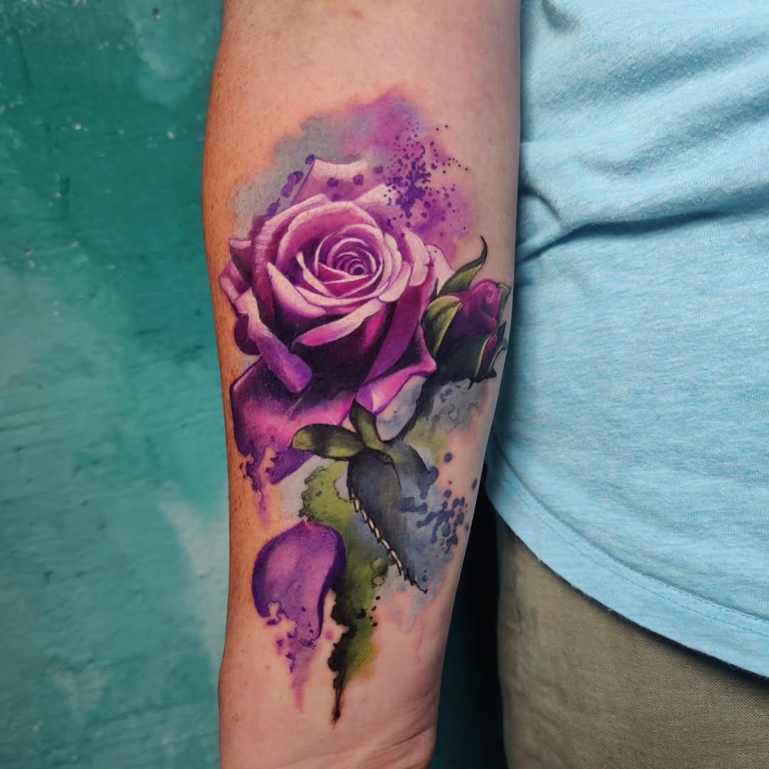 Stunning purple rose watercolor tattoo design