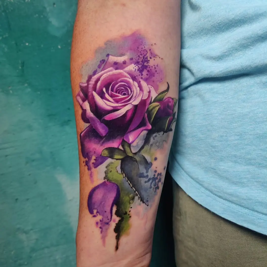 Stunning purple rose watercolor tattoo design