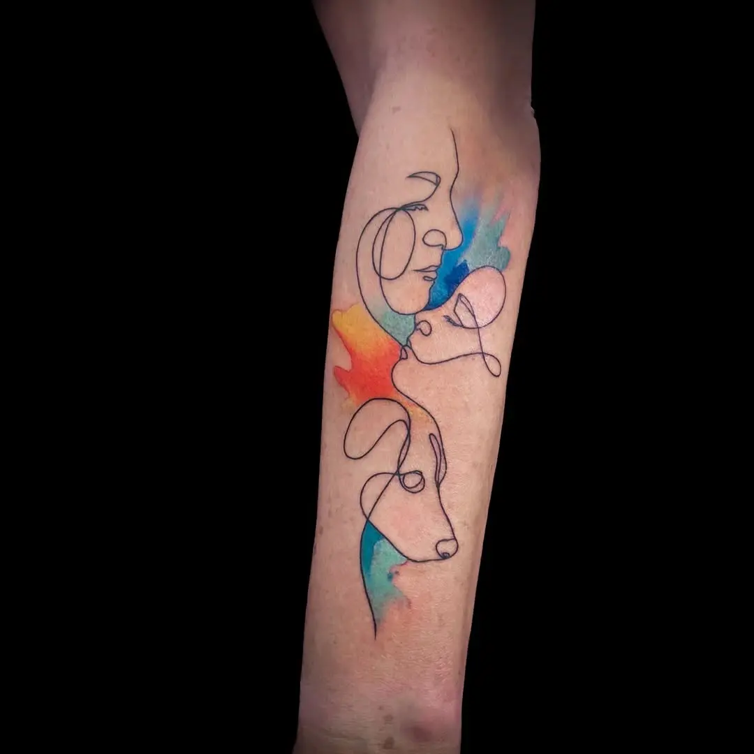 Abstract watercolor tattoo of faces and animals