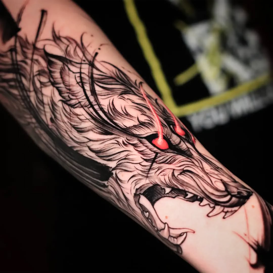 Stunning Wolf Tattoo with Fiery Details