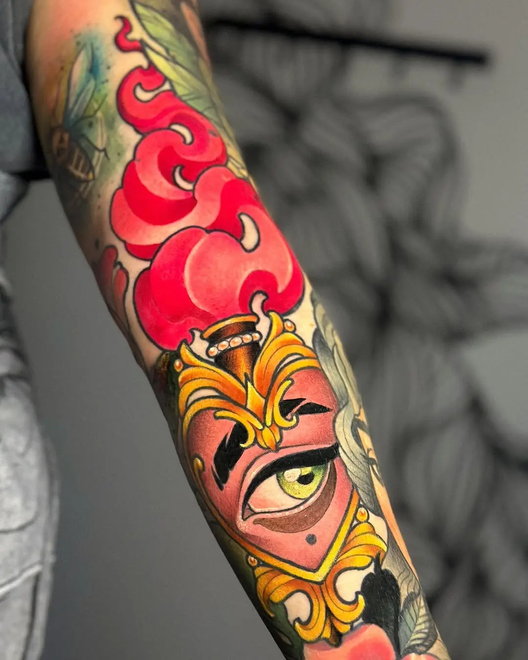Vibrant Sleeve Tattoo with Bold Colors