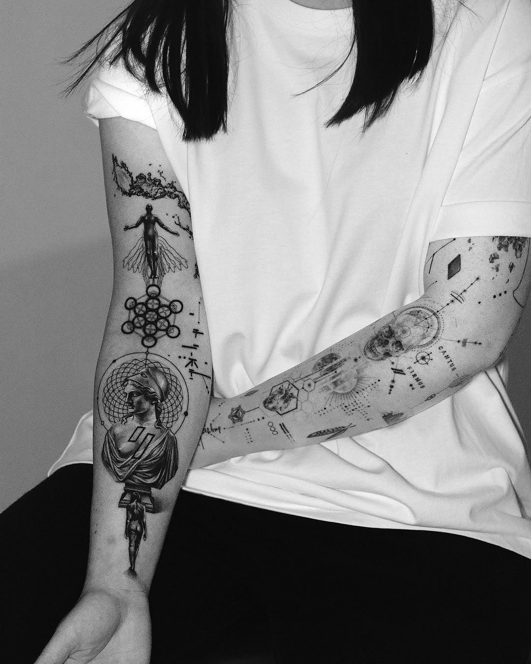 Intricate and artistic woman sleeve tattoos