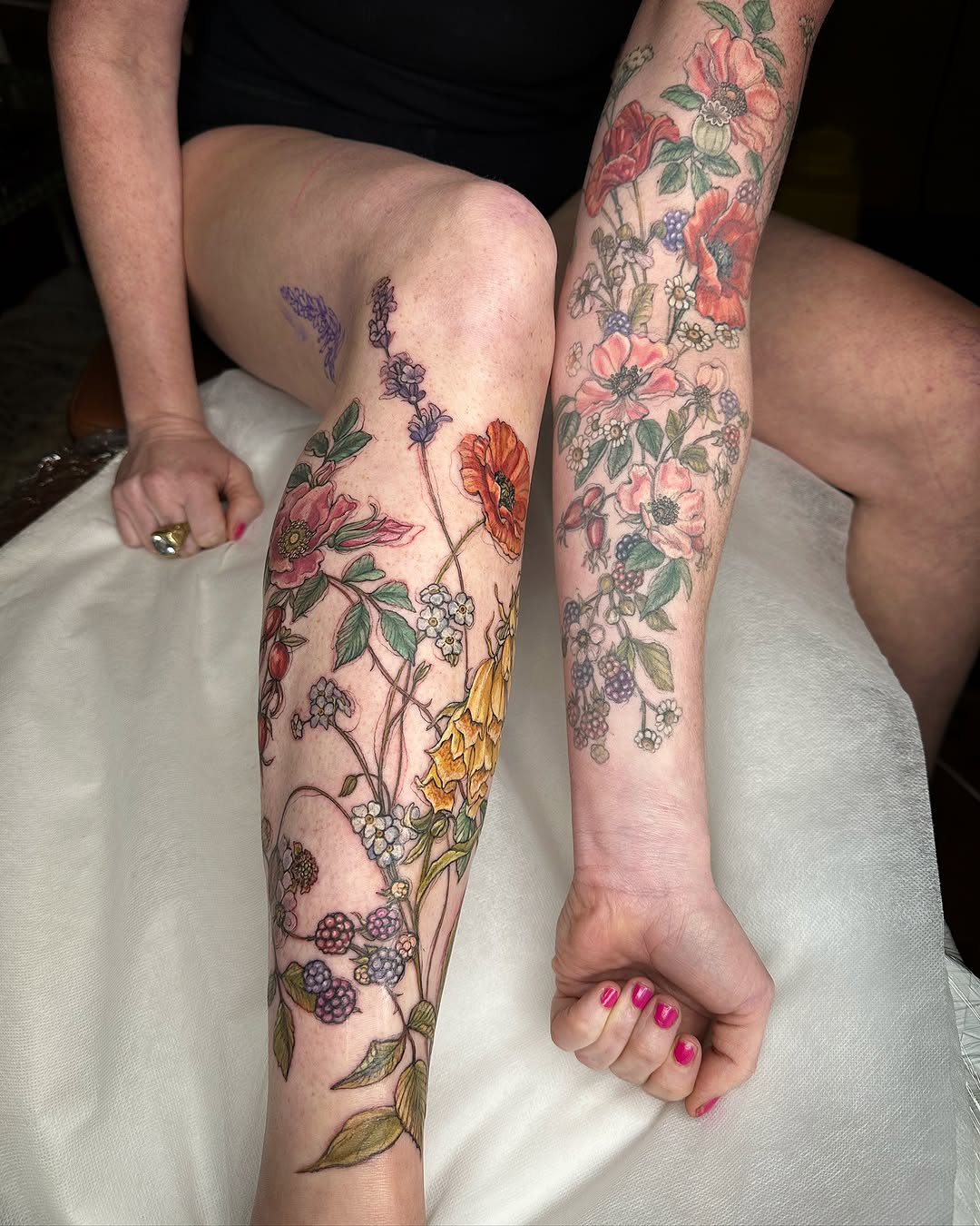 Vibrant floral sleeve tattoo inspiration for women