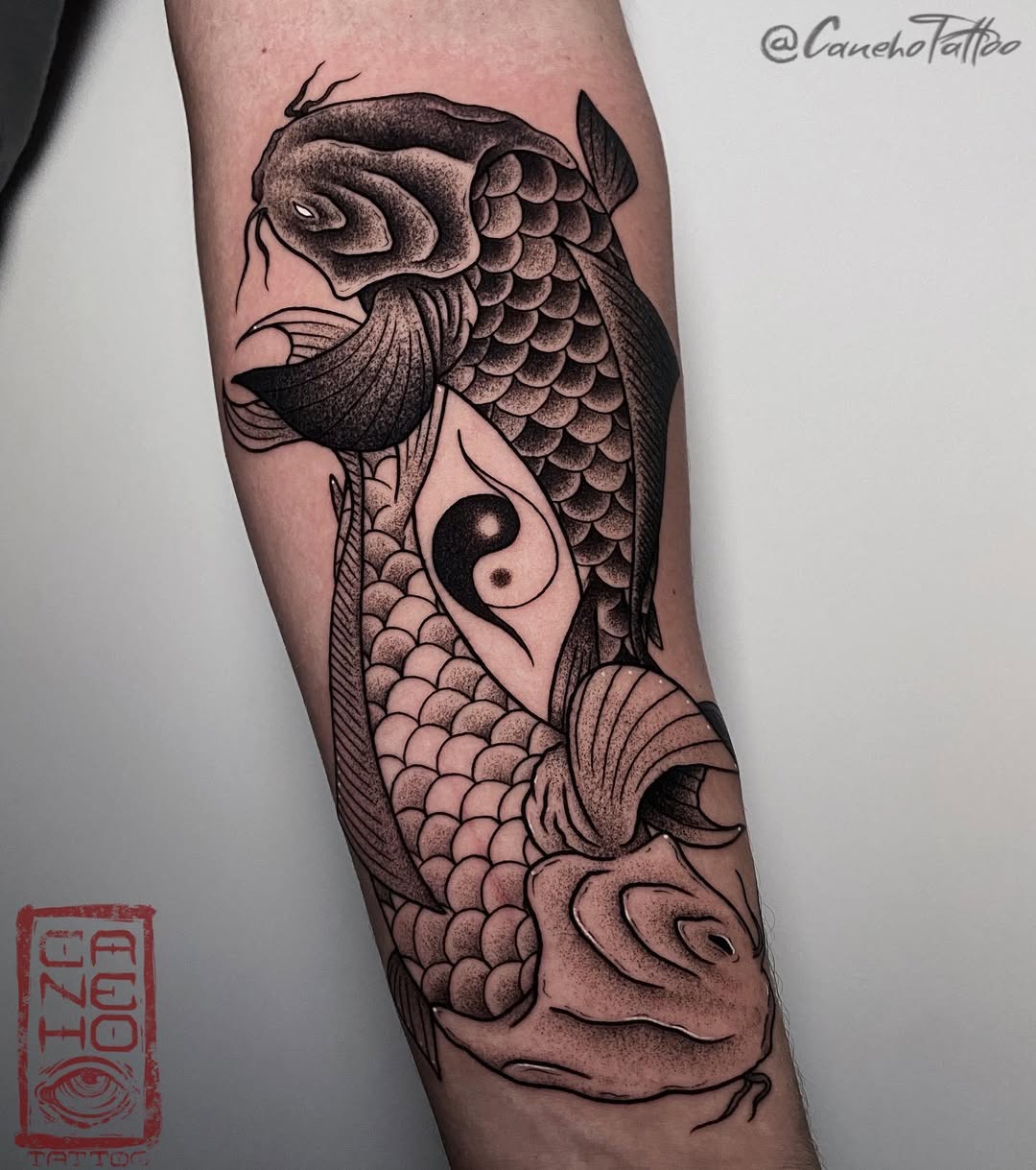 Stunning yin yang koi fish tattoo design