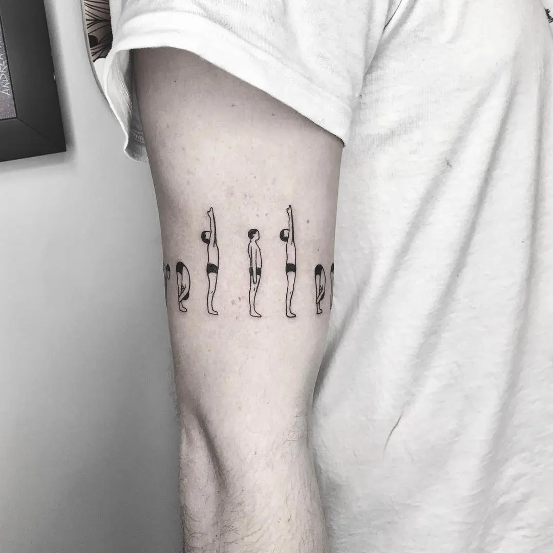 Elegant depiction of yoga pose progression tattoo
