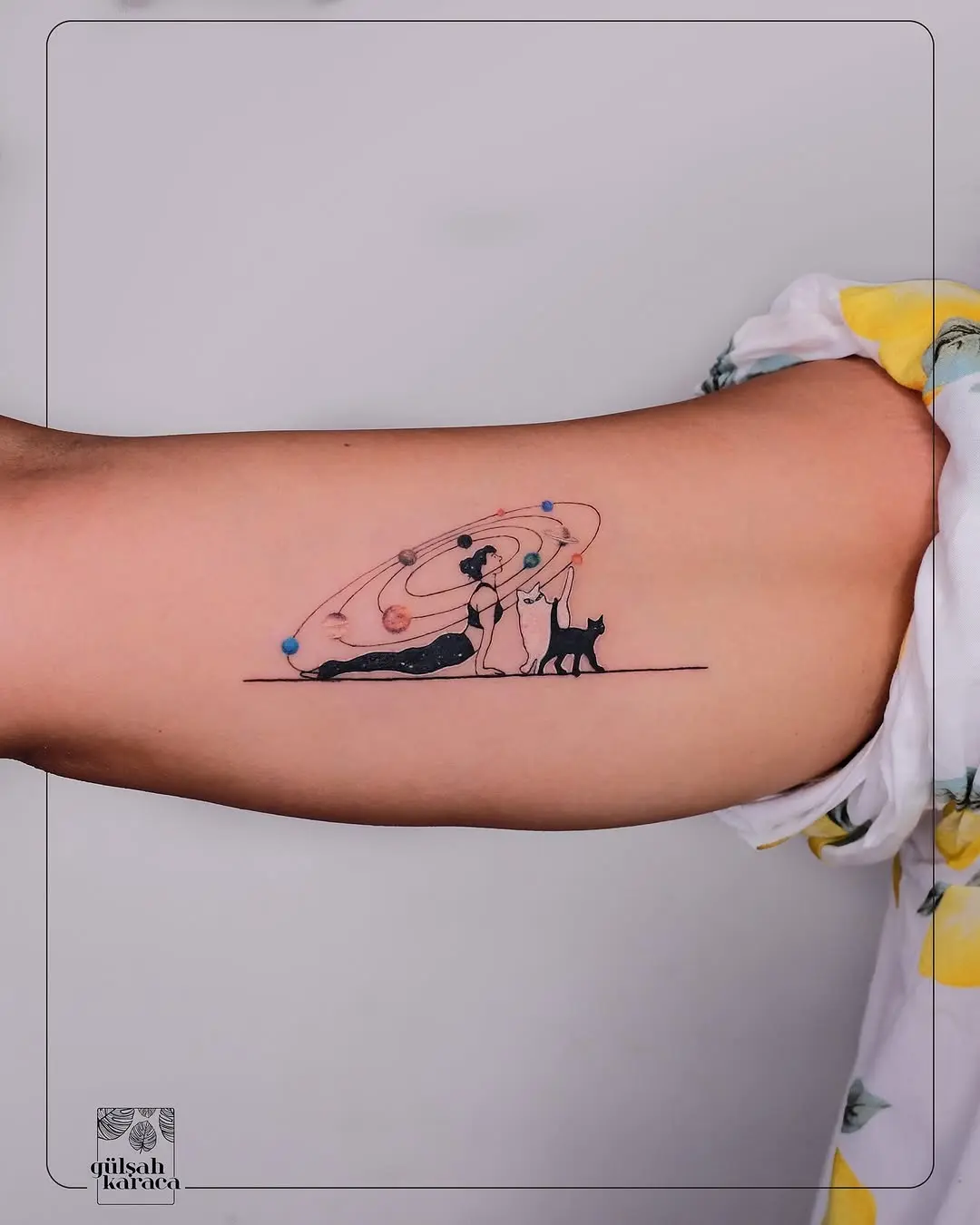 Cosmic Yoga Lovers with a Playful Cat