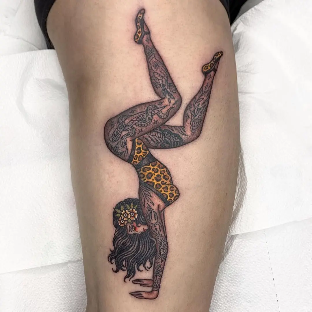Yoga Tattoo of a Woman in Handstand Pose