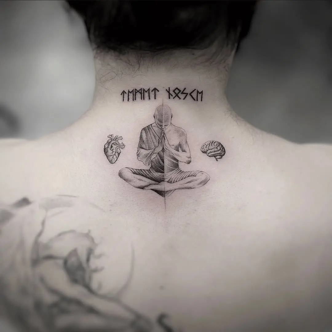 Meditative tattoo combining mind, body, and spirit