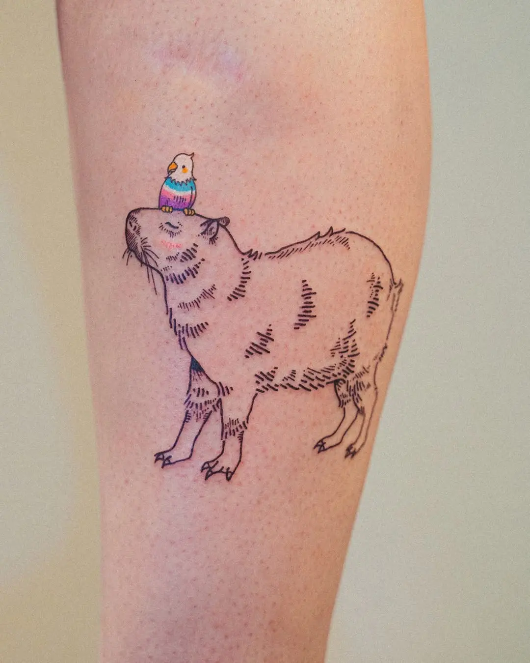 Charming Capybara Tattoo with a Playful Twist