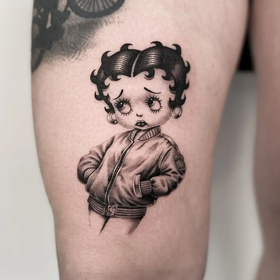Whimsical Betty Boop Tattoo in Black and Grey