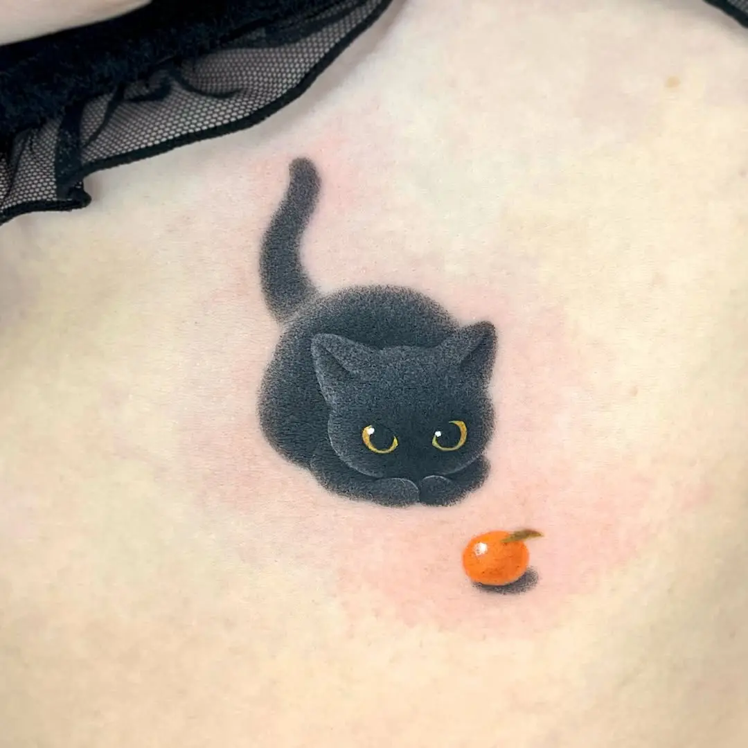 Adorable black cat tattoo design inspiration