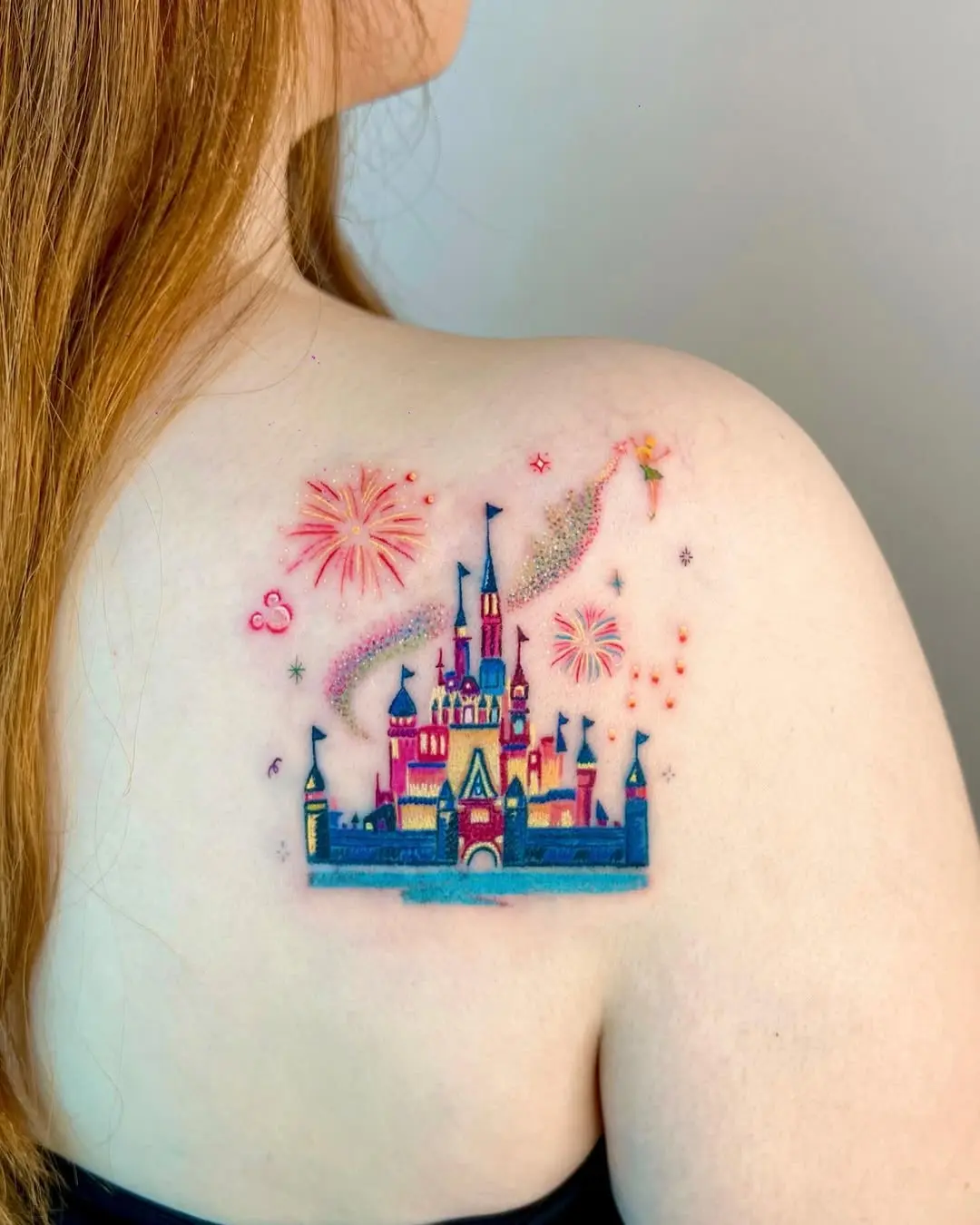Colorful Disney Castle Tattoo with Magical Elements