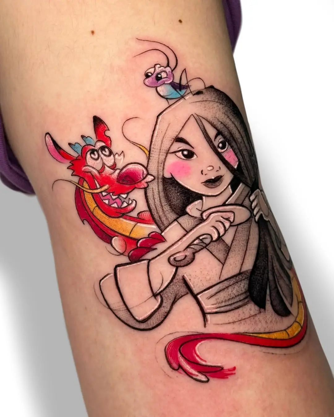 Mulan with Mushu and Cricket Tattoo Design