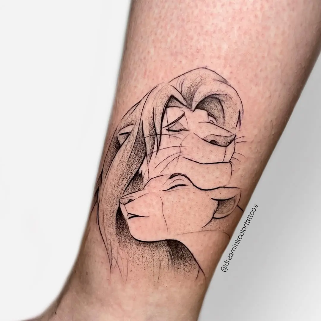 Charming Disney Tattoo of Simba and Nala