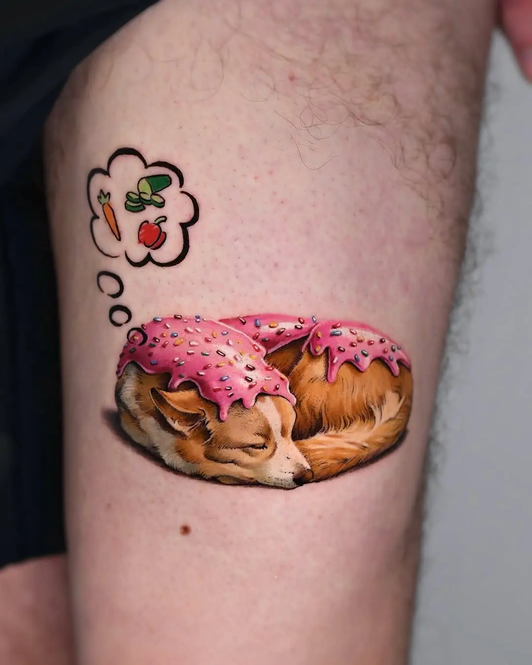 Adorable dog dreaming of delicious donuts