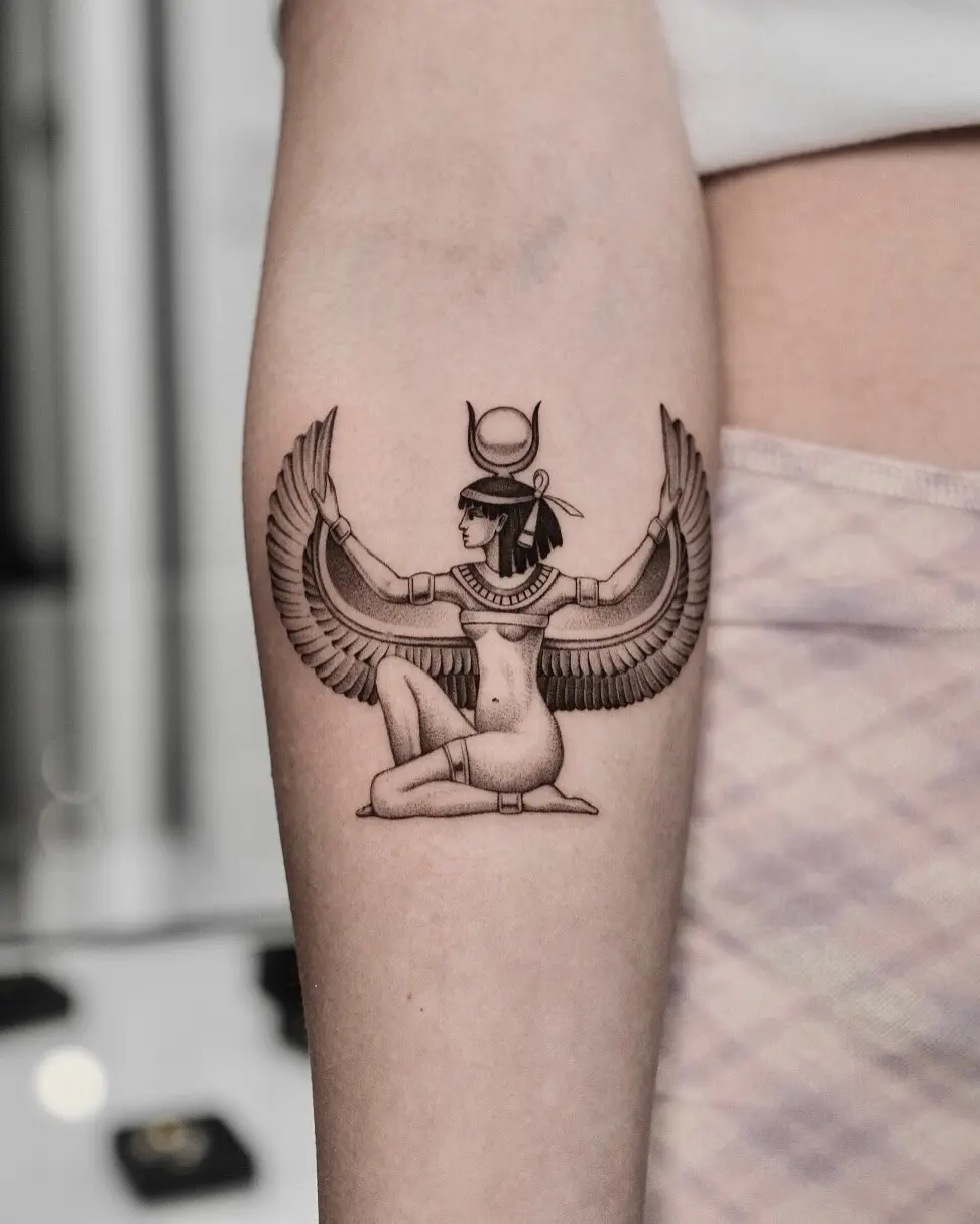 Elegant Cleopatra tattoo with striking wings