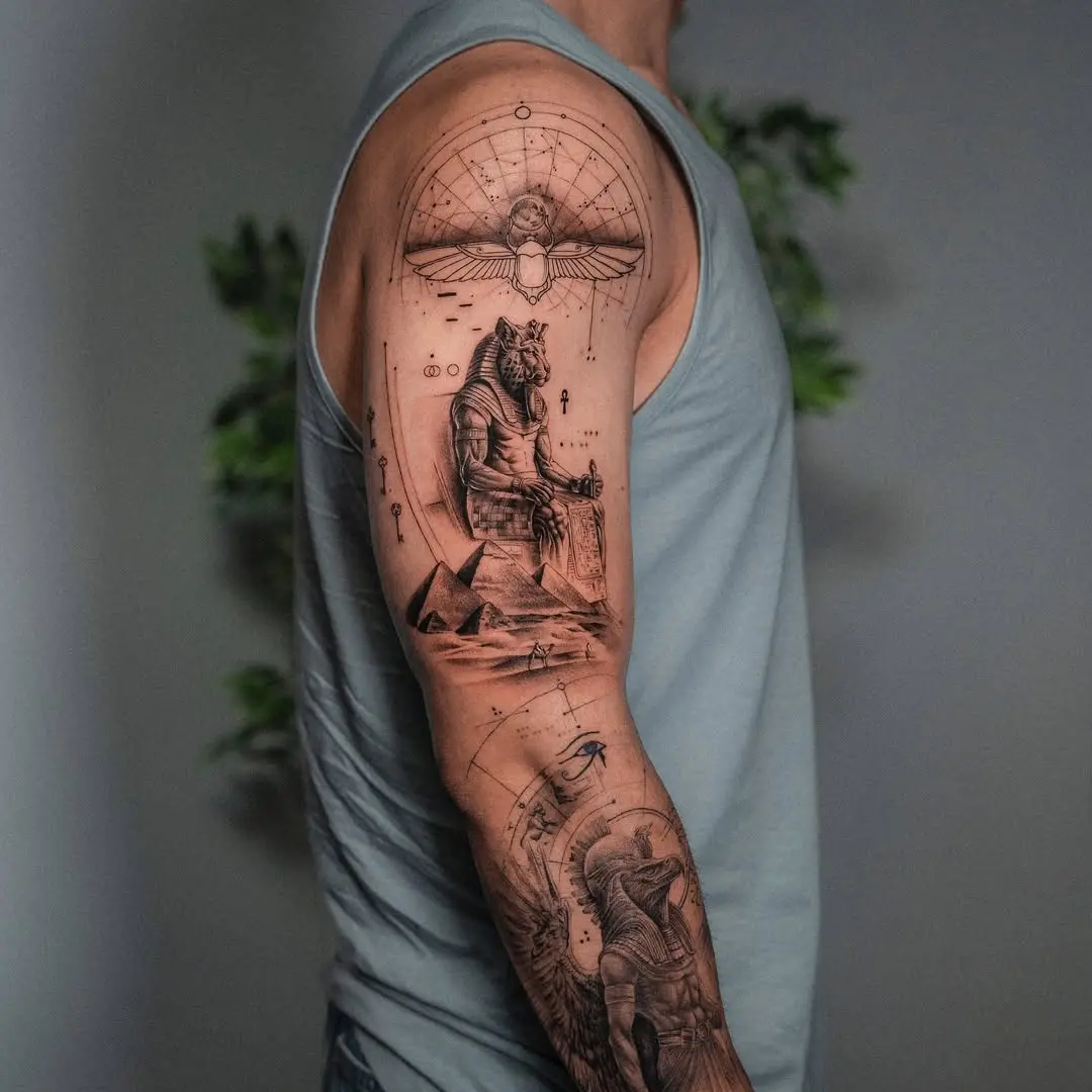 Rich Egyptian Mythology Tattoo on Arm