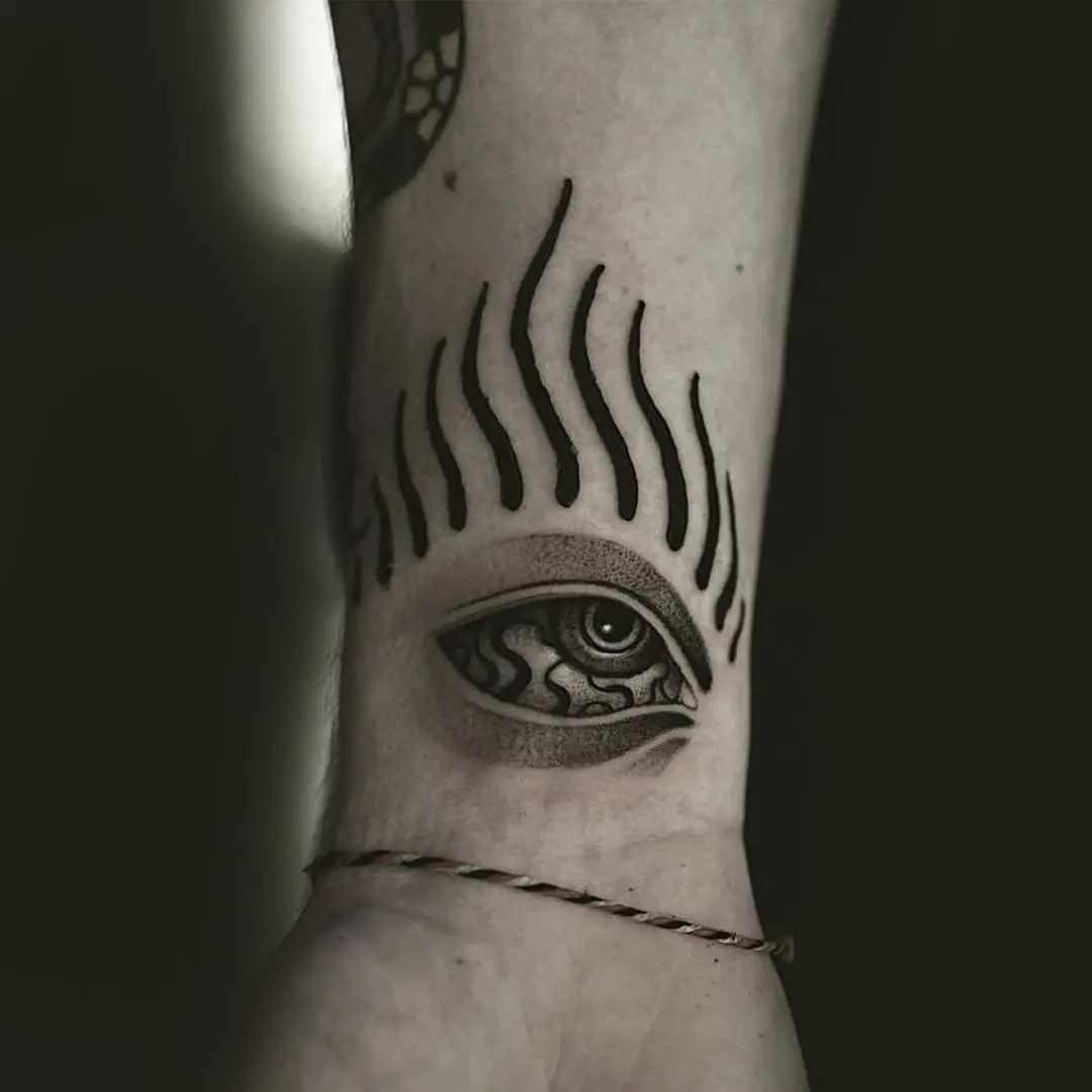 Intricate eye tattoo with striking black ink