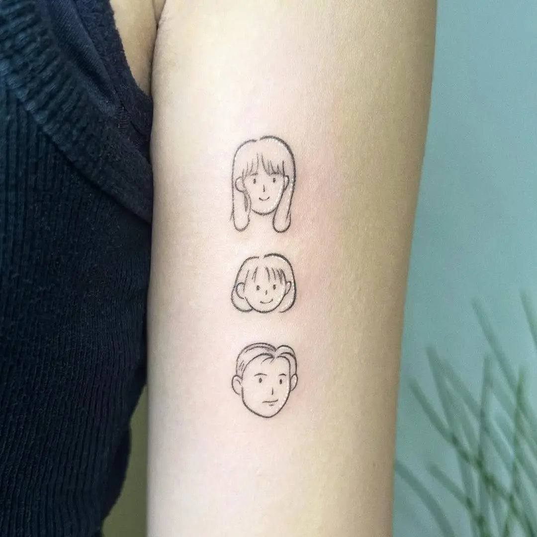 Whimsical family portrait tattoo for closeness