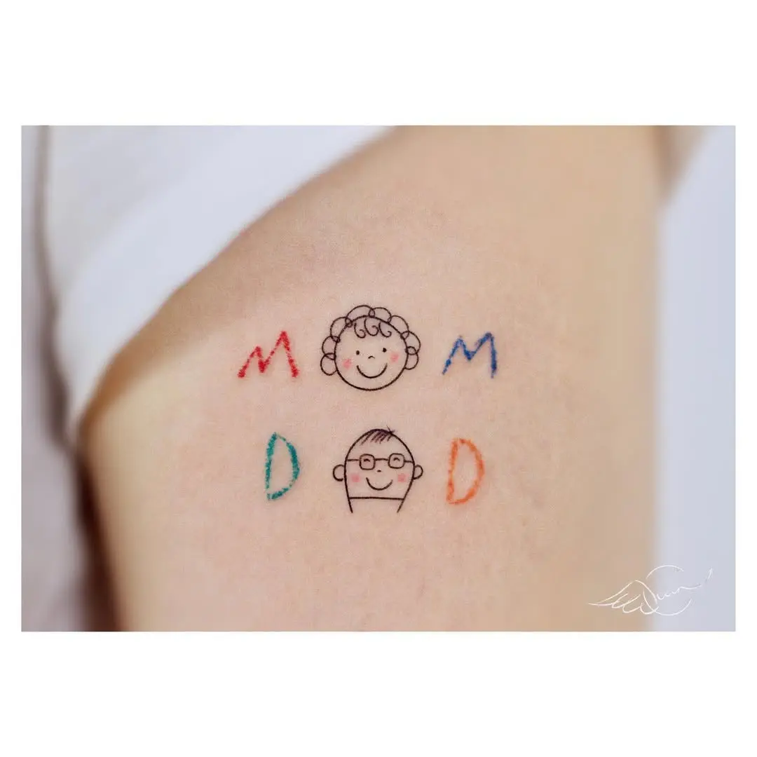 Charming family tattoo celebrating parental love