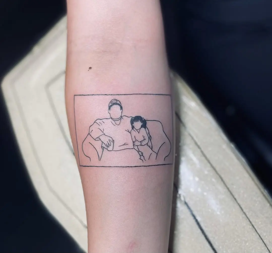 Minimalist Family Portrait Tattoo on Forearm
