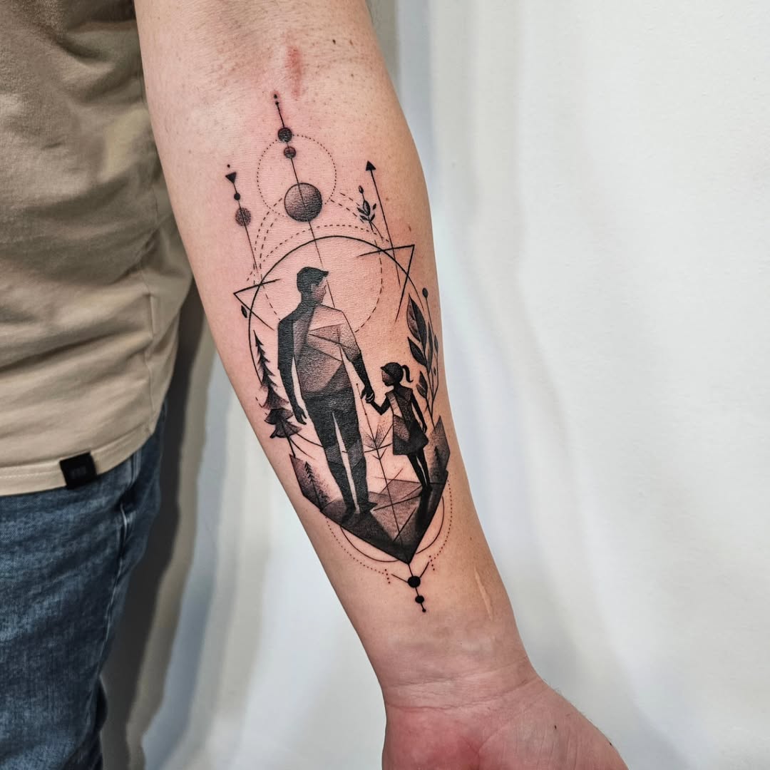 Geometric Father-Daughter Connection Tattoo