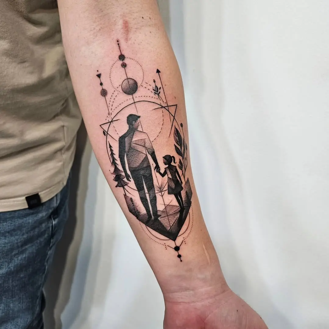 Geometric Father-Daughter Connection Tattoo
