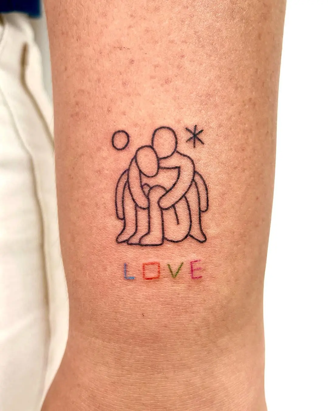 Stylized father-daughter moment captured in ink