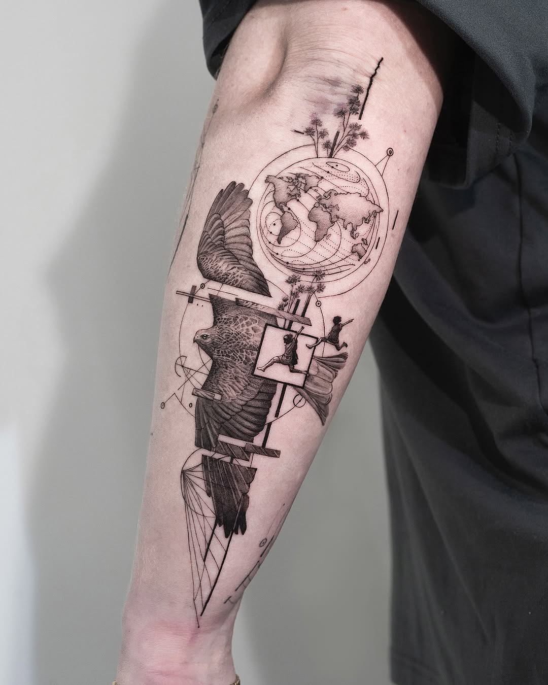 Unique forearm tattoo with intricate designs