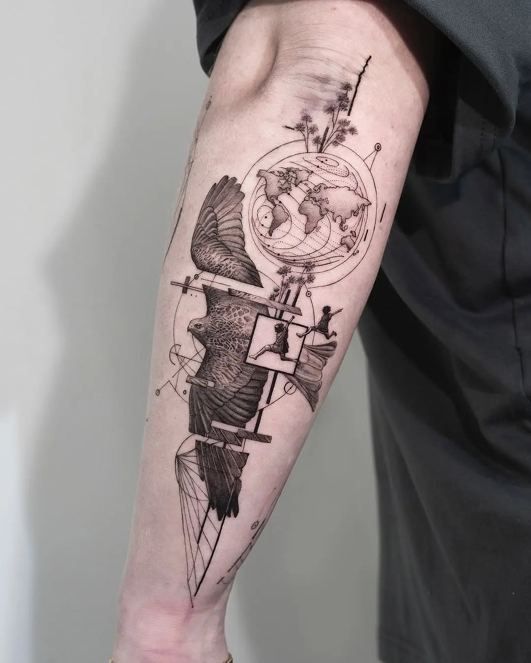 Unique forearm tattoo with intricate designs