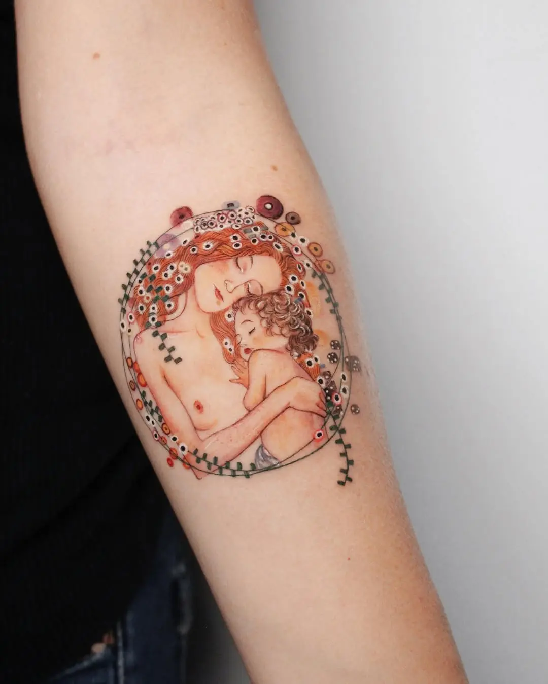 Artful embrace of mother and child in ink