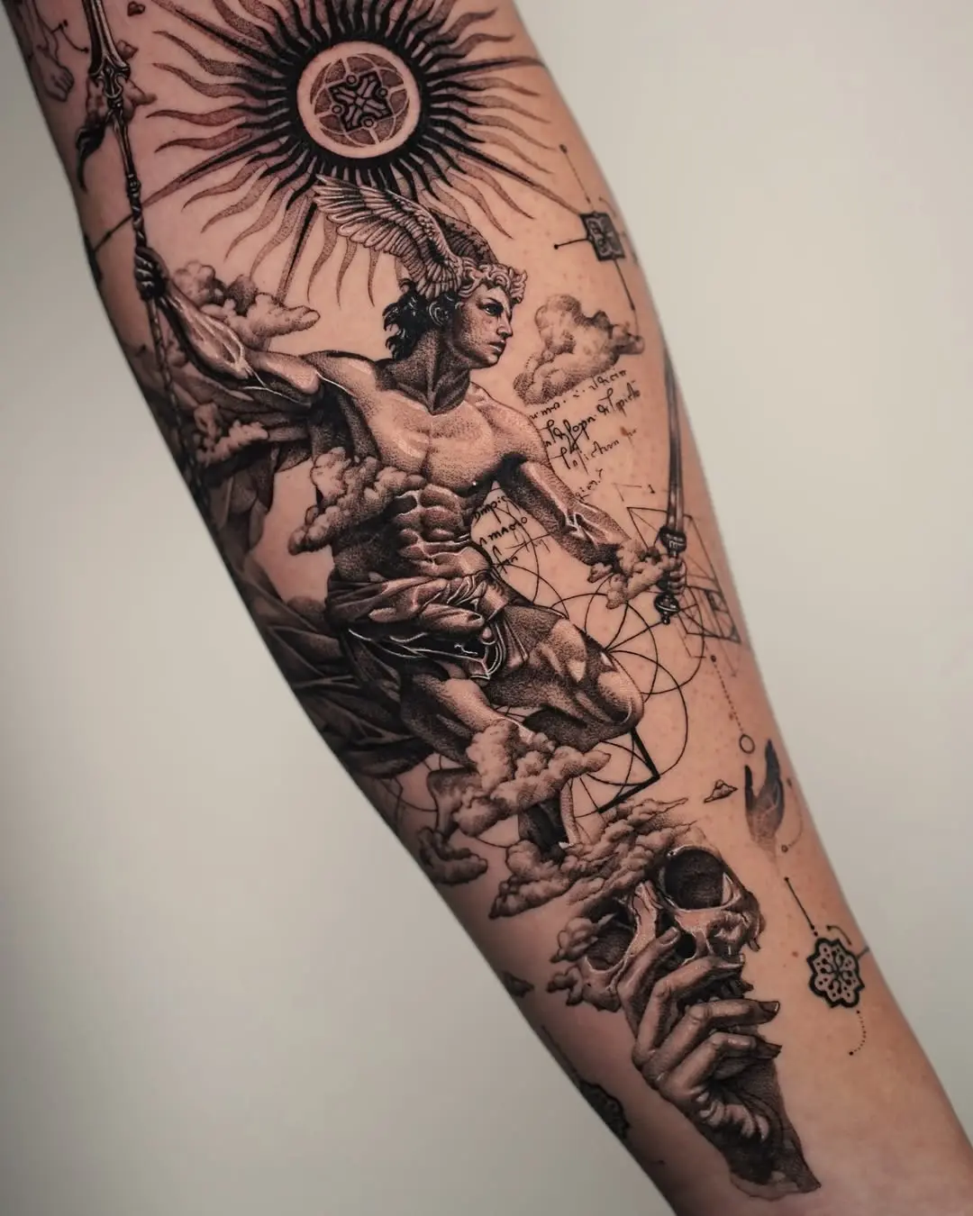 Intricate mythical figure with celestial elements