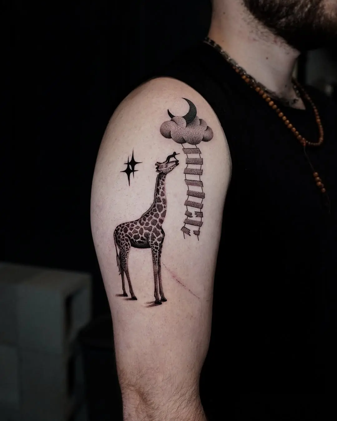 Artistic Giraffe Tattoo with Surreal Elements
