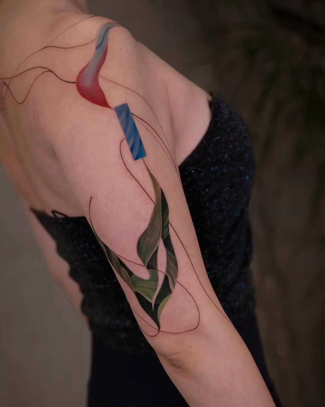 Colorful abstract floral growth tattoo design
