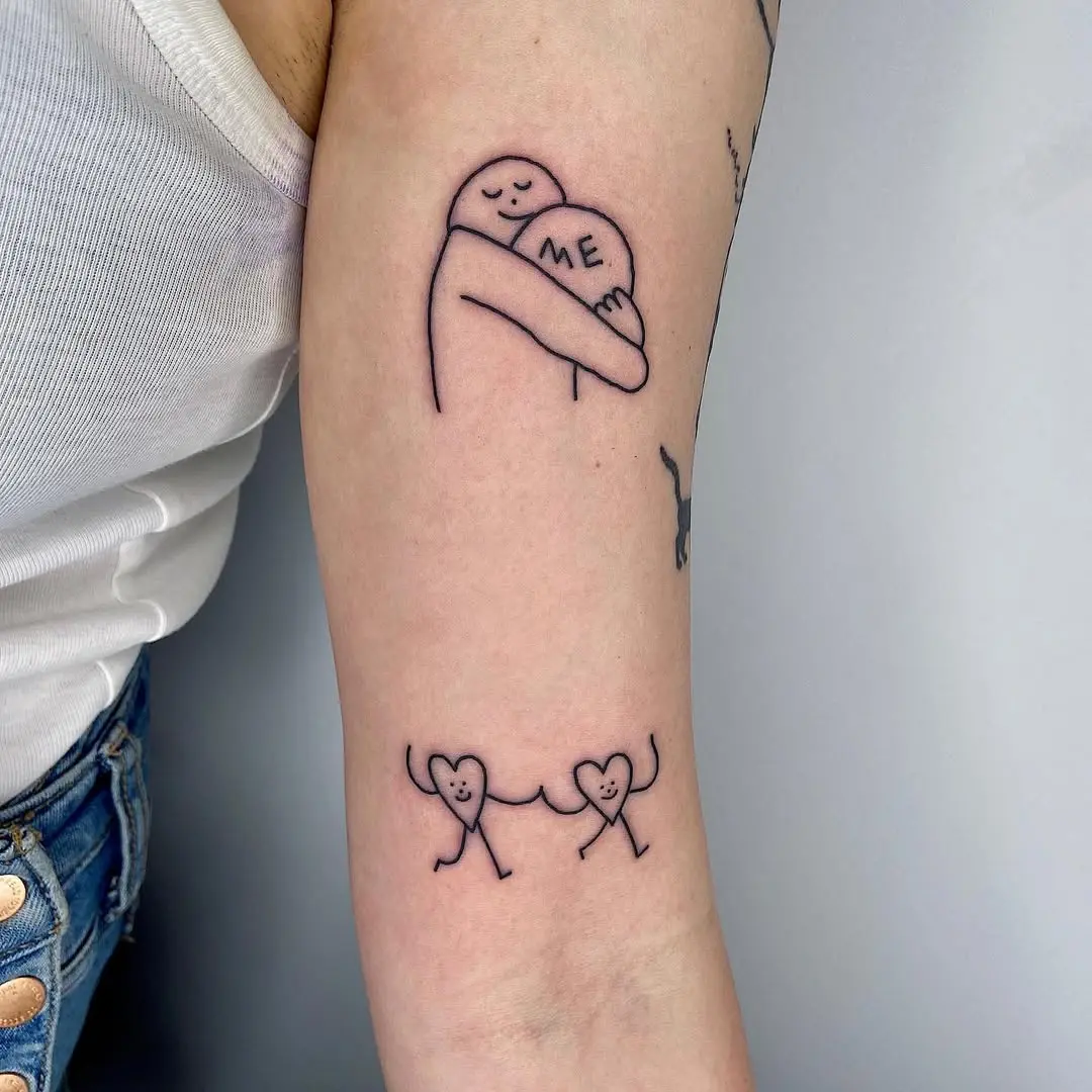 Cute tattoos promoting self-love and friendship