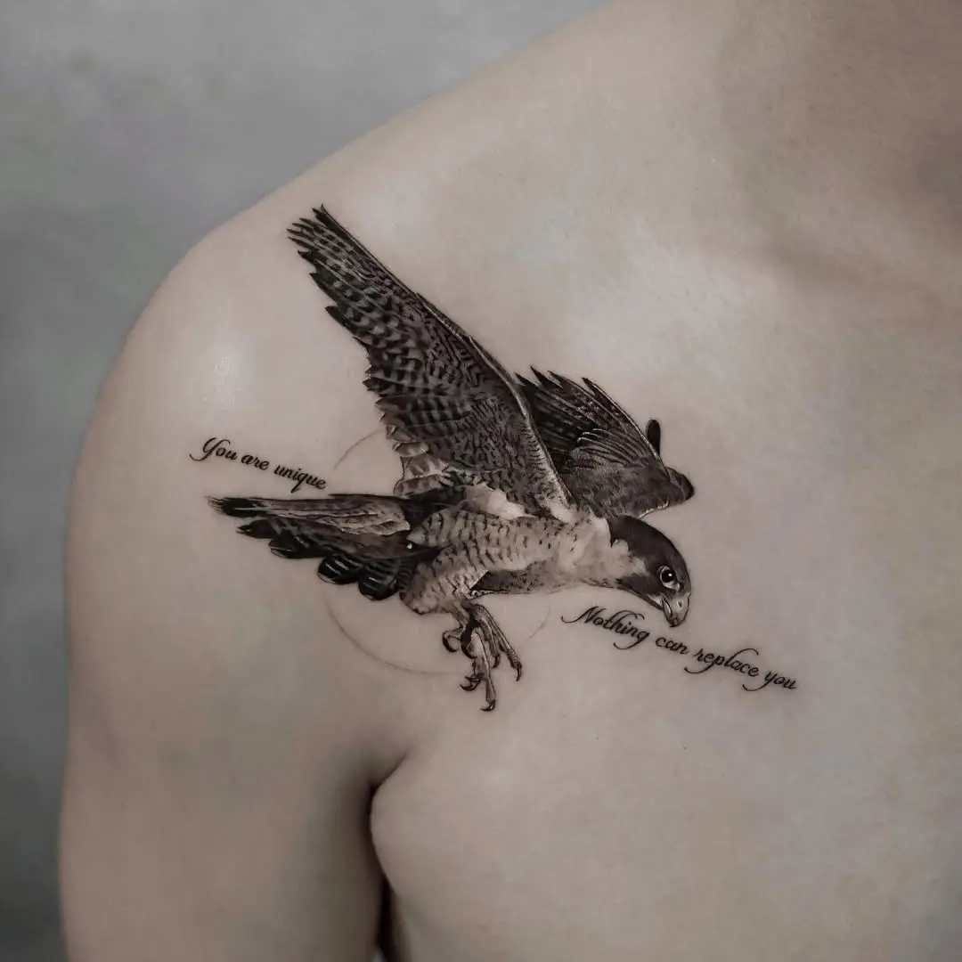 Majestic hawk tattoo in mid-flight