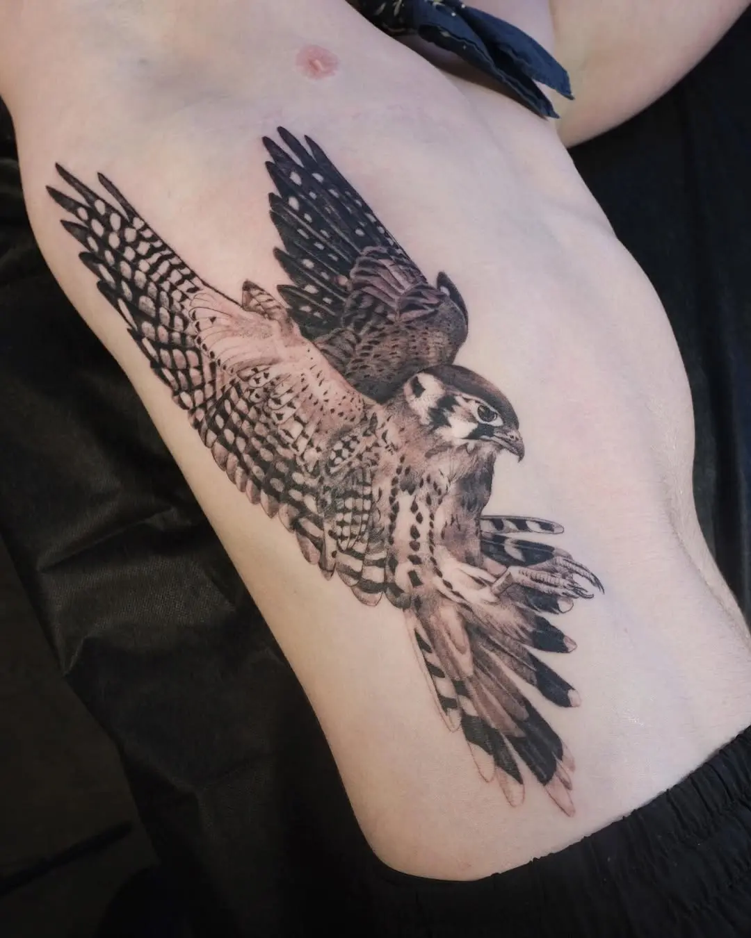 Stunning hawk tattoo in mid-flight pose