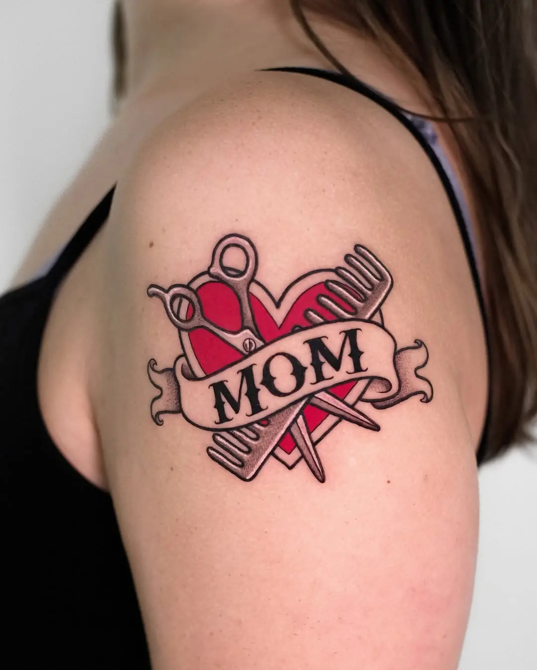 Heartfelt Mom Tattoo with Scissors and Comb