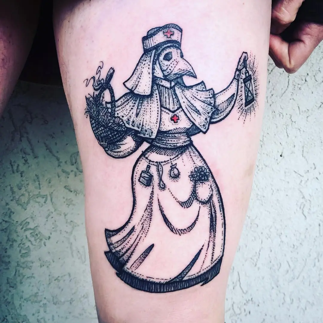 Striking Nurse Plague Doctor Tattoo Design