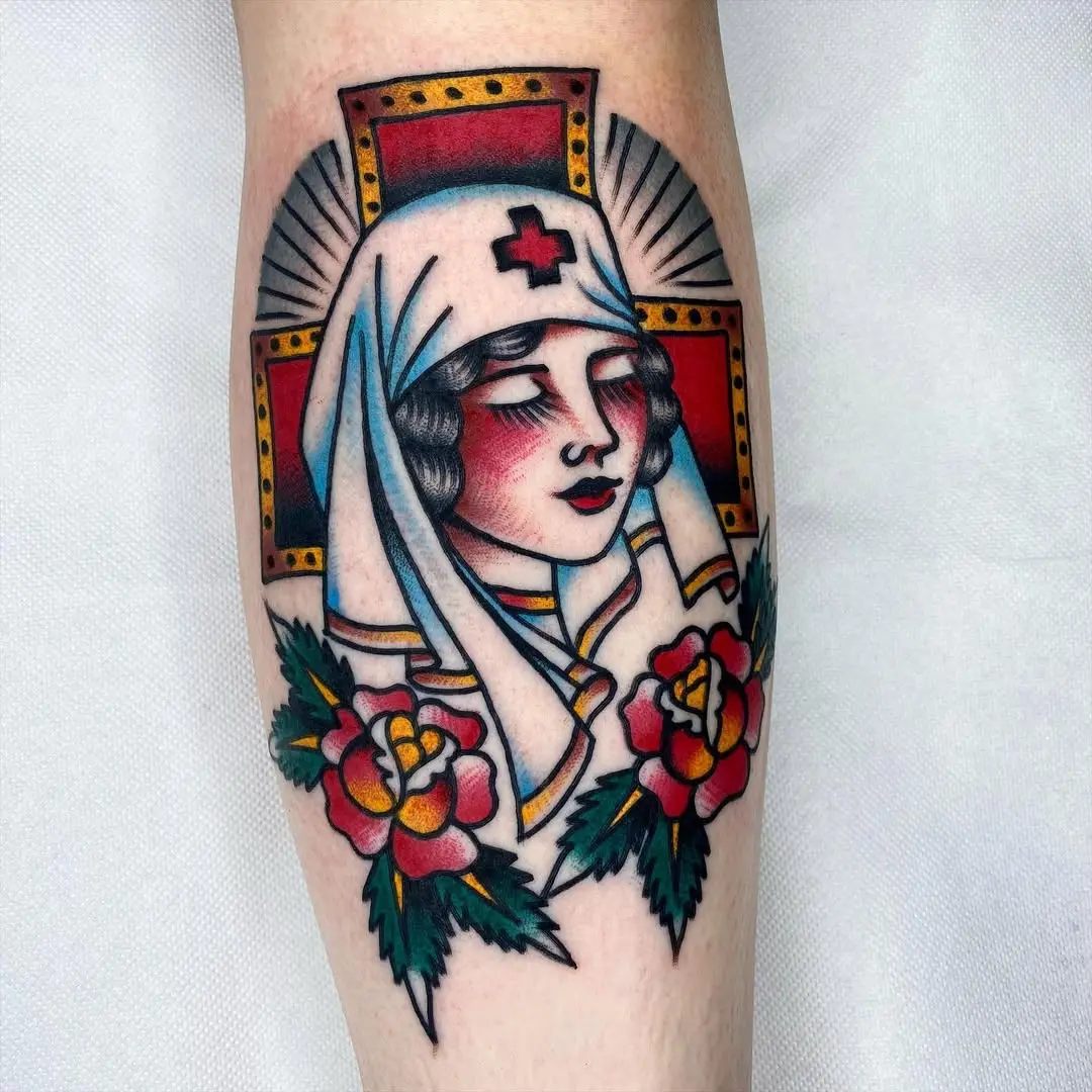 Vibrant Nurse Tattoo with Floral Accents