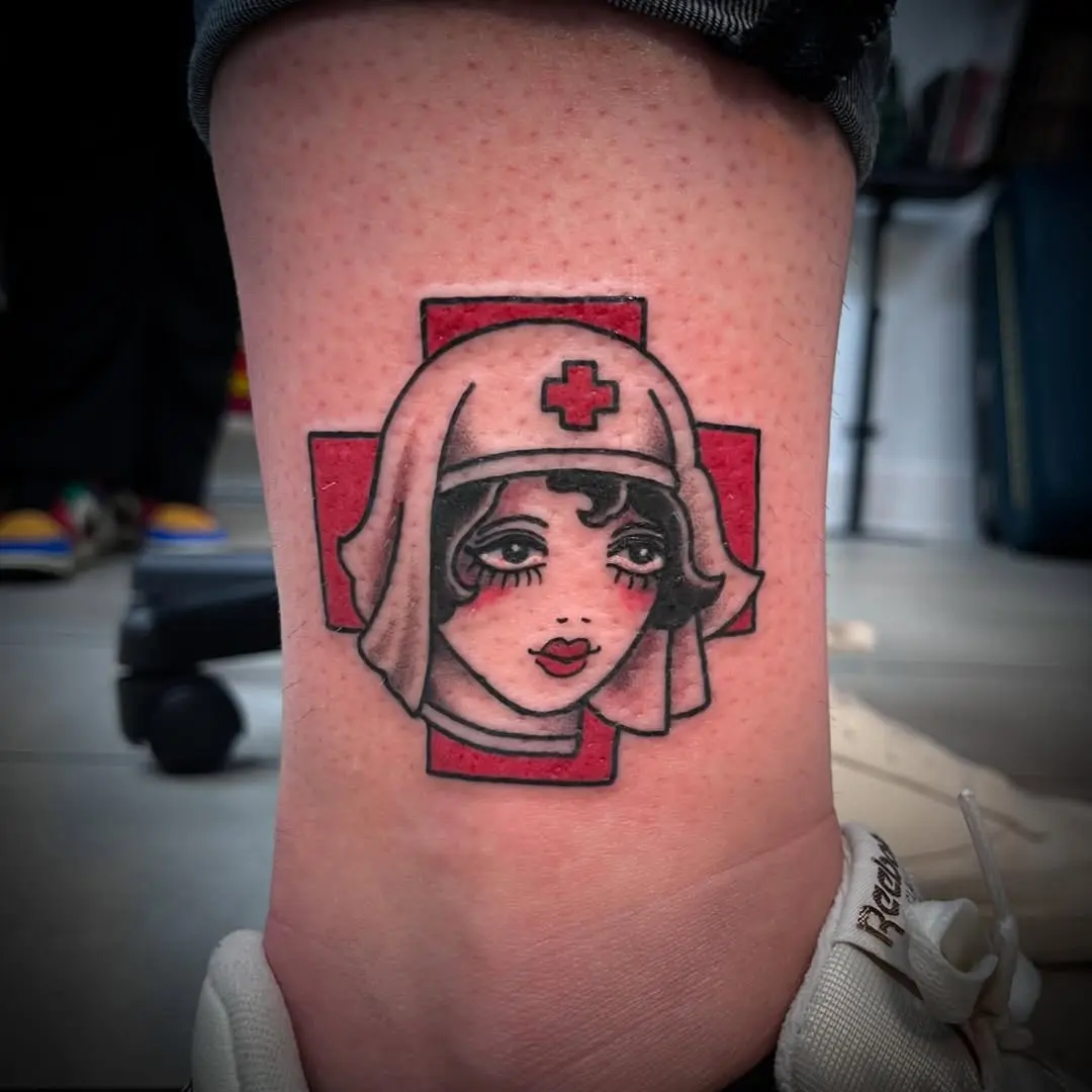 Vintage nurse tattoo with retro vibes
