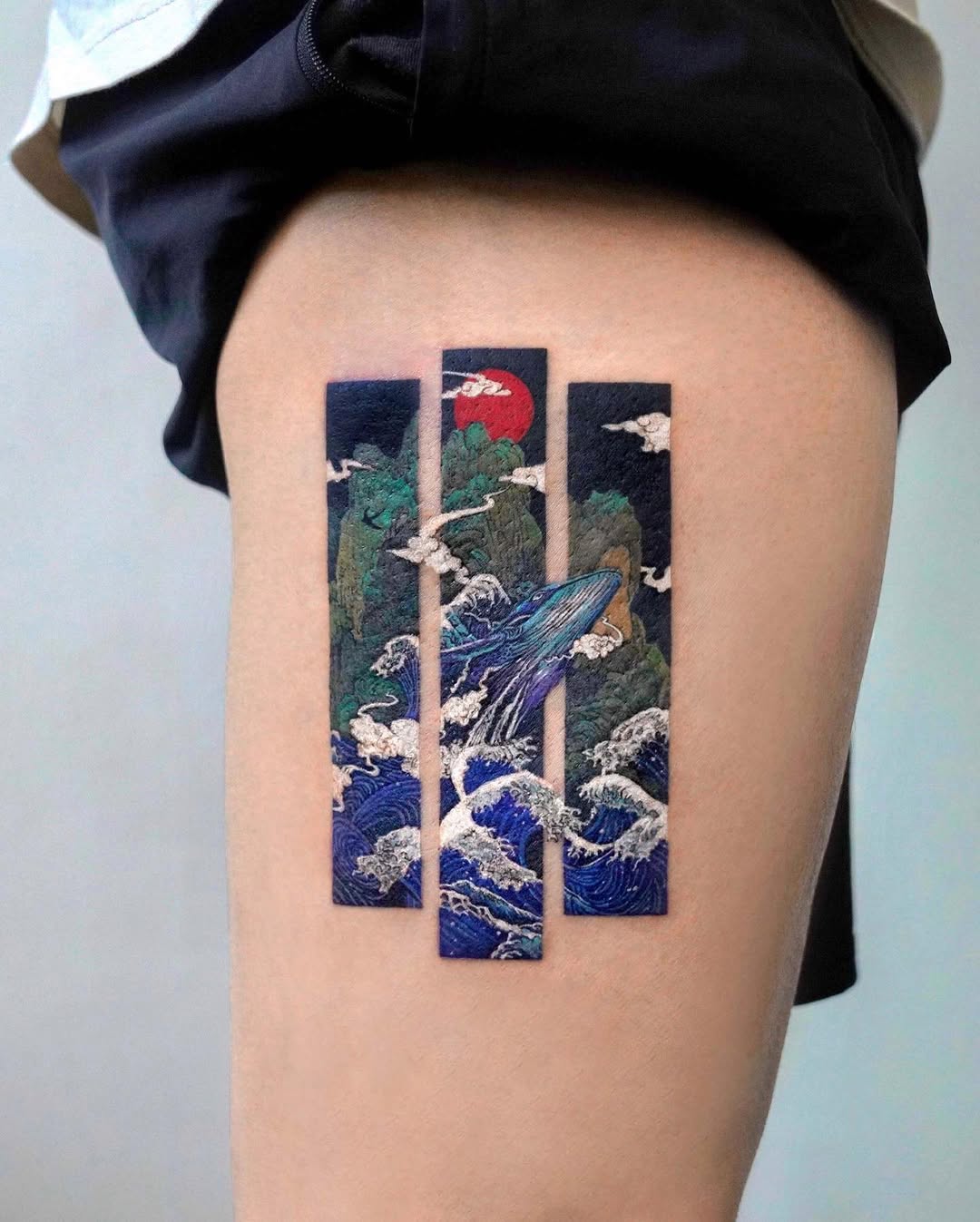 Intricate seascape tattoo with vivid colors