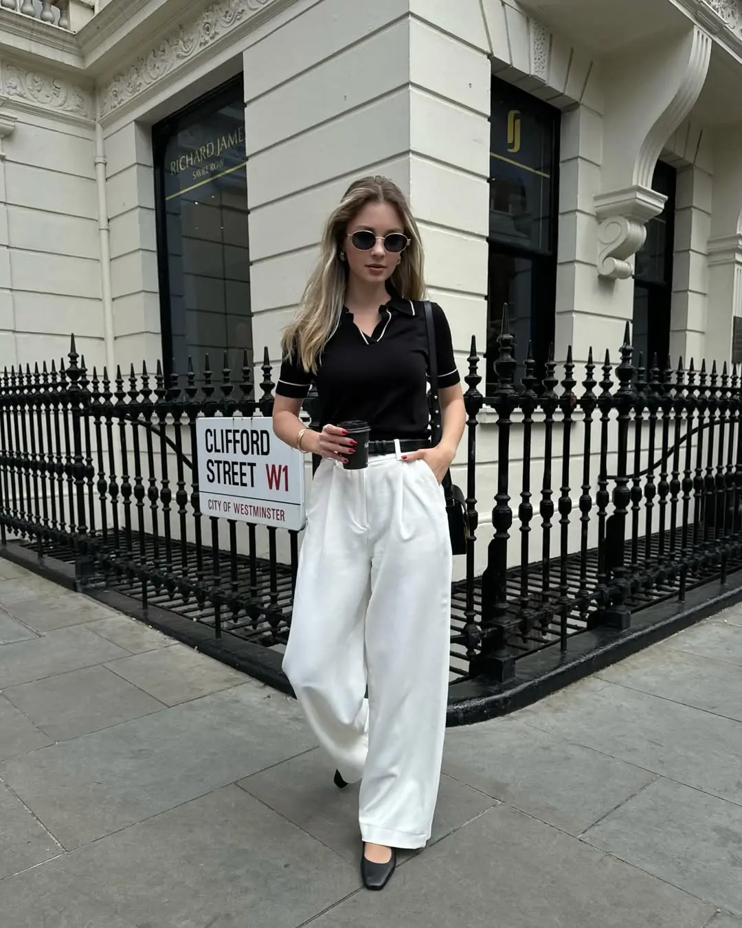Chic White Pants with Black Top Ensemble