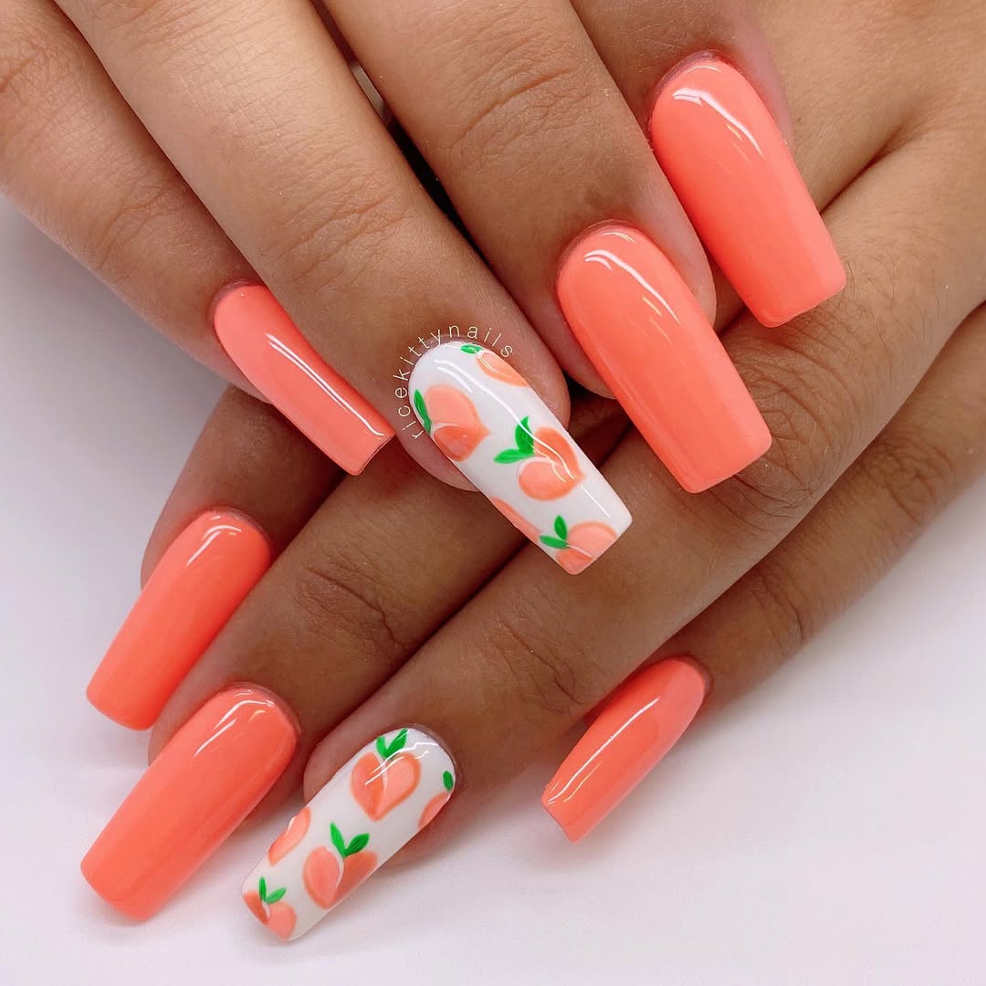 Fresh peach-inspired nail art for summer vibes