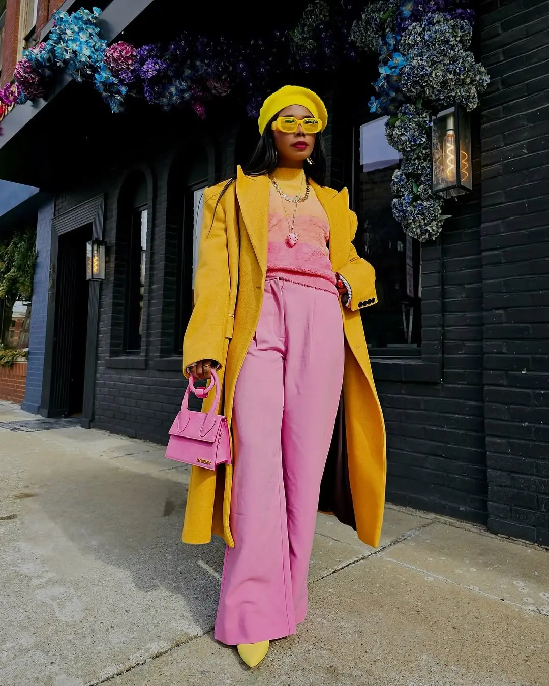 Chic street style with pink and yellow tones