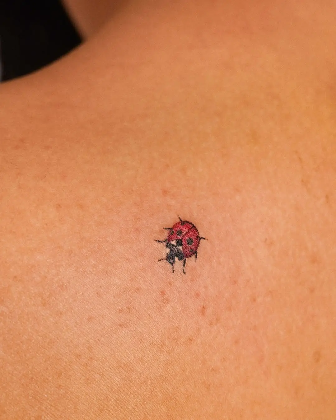 Delicate ladybug tattoo on bare skin