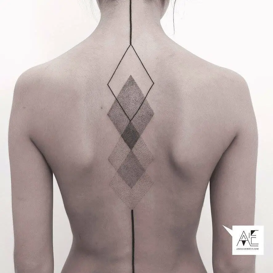 Elegant geometric spine tattoo design for minimalists