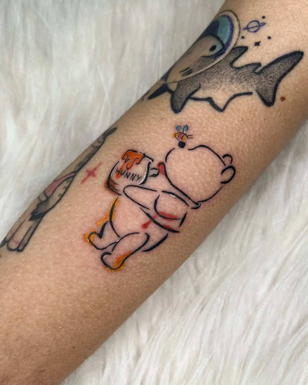 Cute Winnie the Pooh with Honey Tattoo